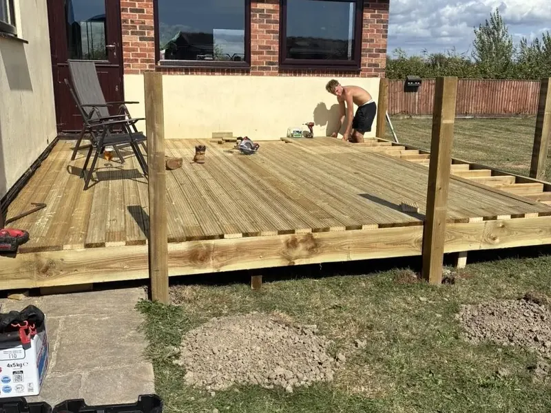 Deck boards going down across the joists