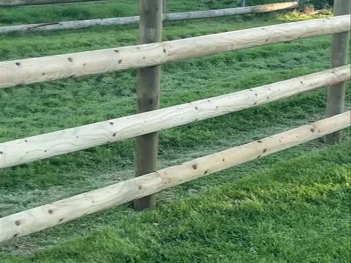 New post and rail fencing across a grass field